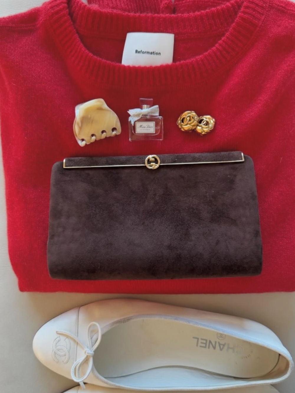 Vintage Gucci Brown Suede Clutch with Gold Hardware